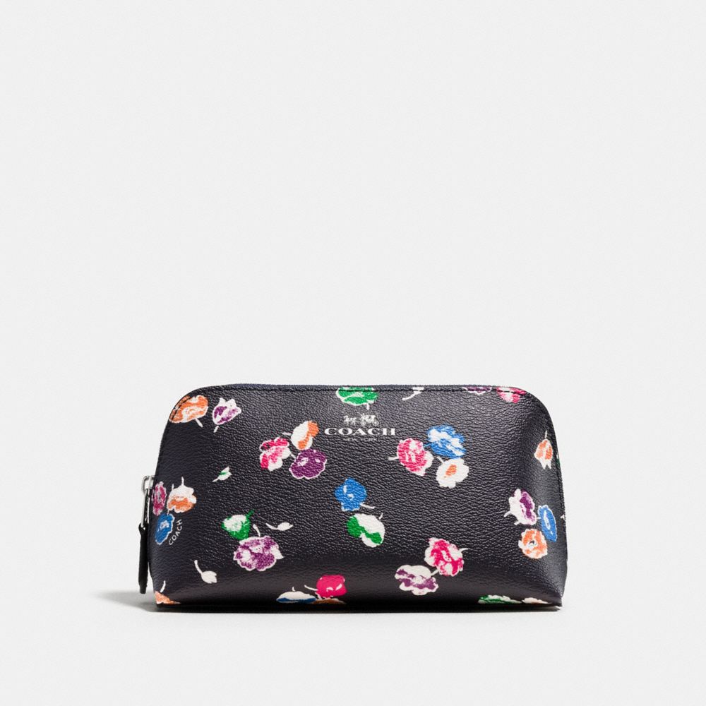 COSMETIC CASE 17 IN WILDFLOWER PRINT COATED CANVAS - f65441 - SILVER/RAINBOW MULTI