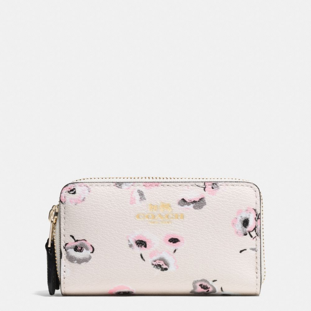 SMALL DOUBLE ZIP COIN CASE IN WILDFLOWER PRINT COATED CANVAS - f65442 - IMITATION GOLD/CHALK MULTI