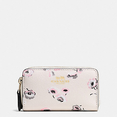 COACH f65442 SMALL DOUBLE ZIP COIN CASE IN WILDFLOWER PRINT COATED CANVAS IMITATION GOLD/CHALK MULTI