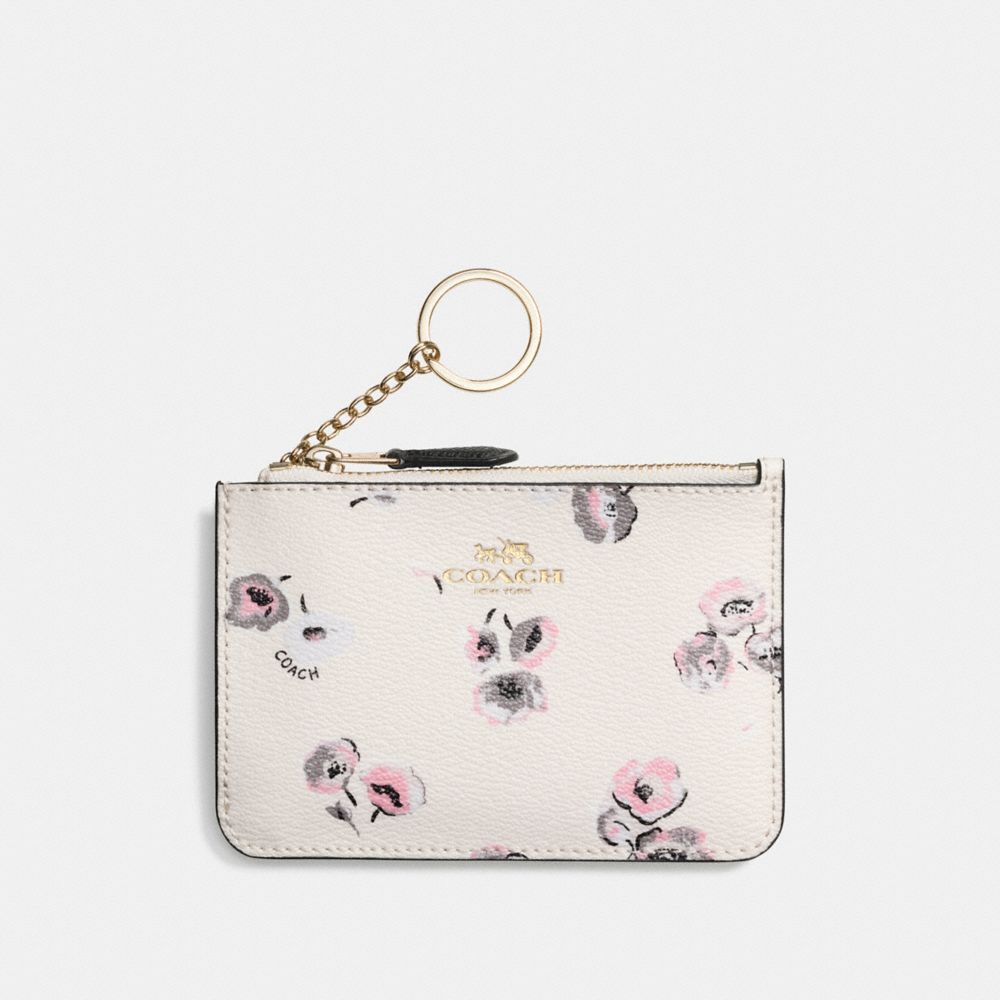 COACH f65444 KEY POUCH WITH GUSSET IN WILDFLOWER PRINT COATED CANVAS IMITATION GOLD/CHALK MULTI