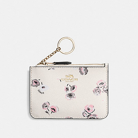 COACH KEY POUCH WITH GUSSET IN WILDFLOWER PRINT COATED CANVAS - IMITATION GOLD/CHALK MULTI - f65444