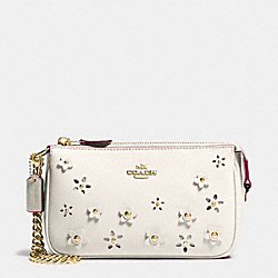 COACH LARGE WRISTLET 19 IN FLORAL APPLIQUE LEATHER - IMITATION GOLD/CHALK - F65471