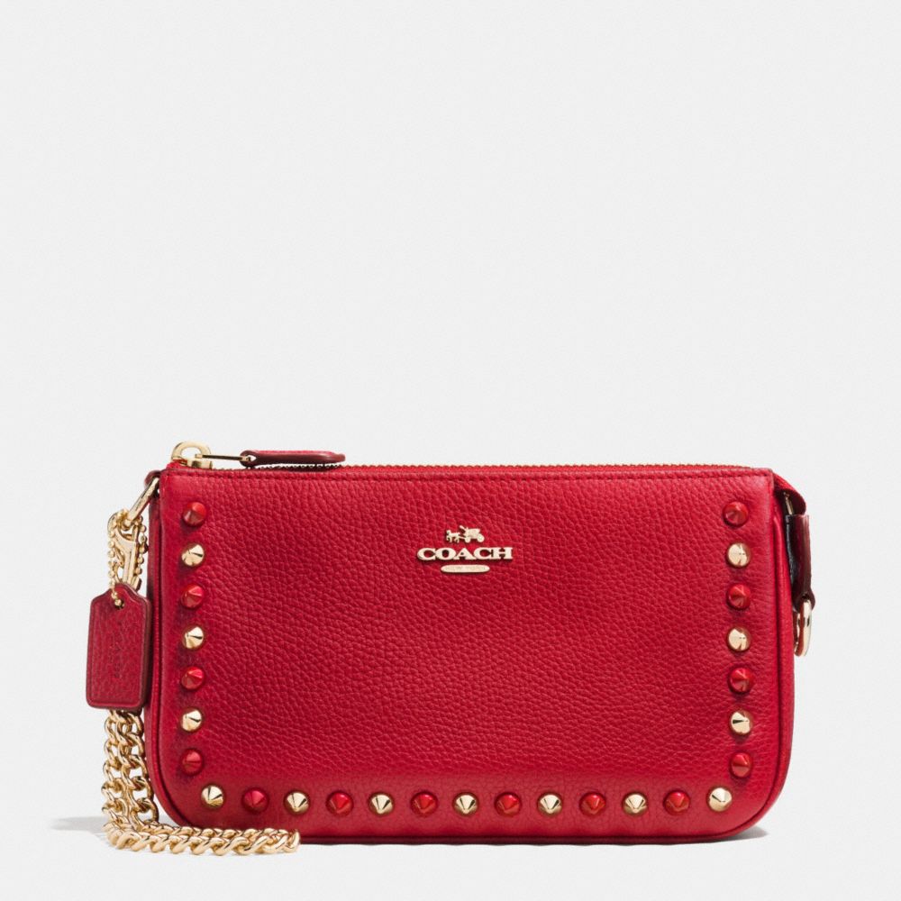 COACH f65486 OUTLINE STUDS NOLITA WRISTLET 19 IN LEATHER LIGHT GOLD/TRUE RED