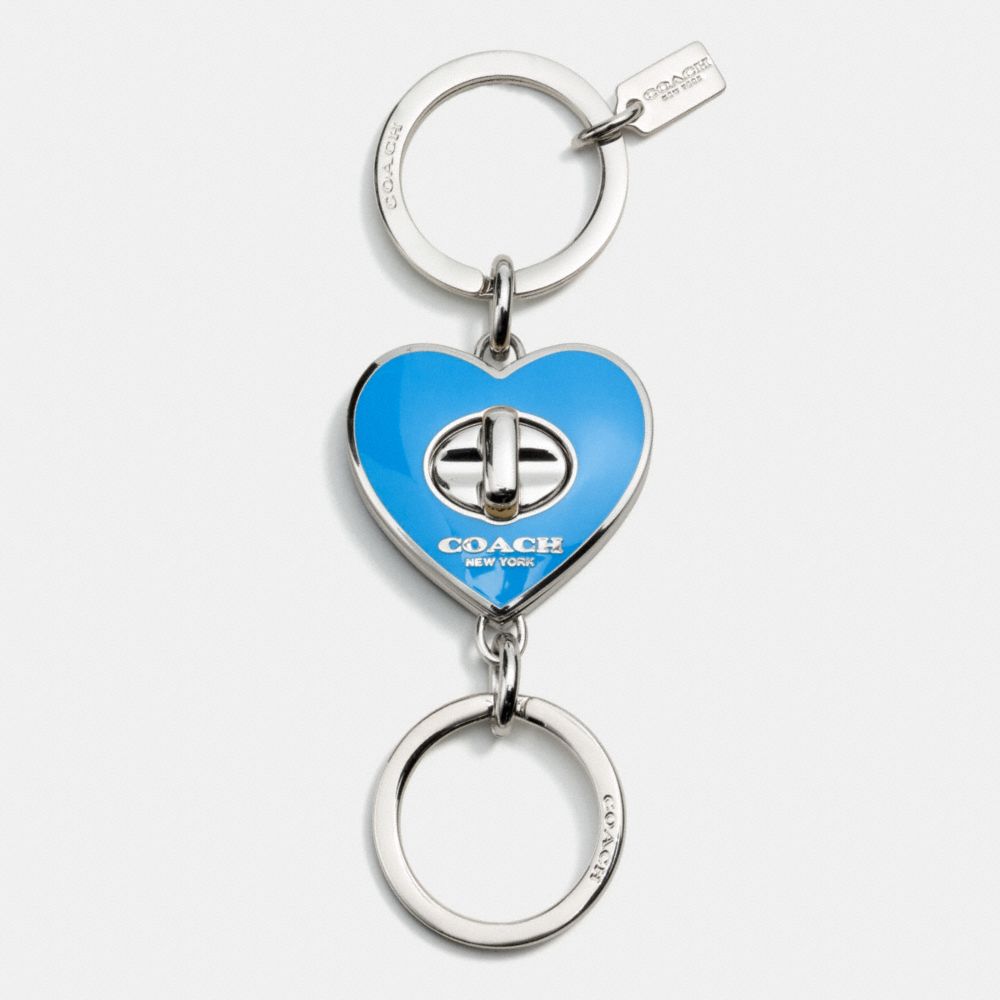 COACH F65502 Enamel Turnlock Heart Valet Key Ring SILVER/AZURE