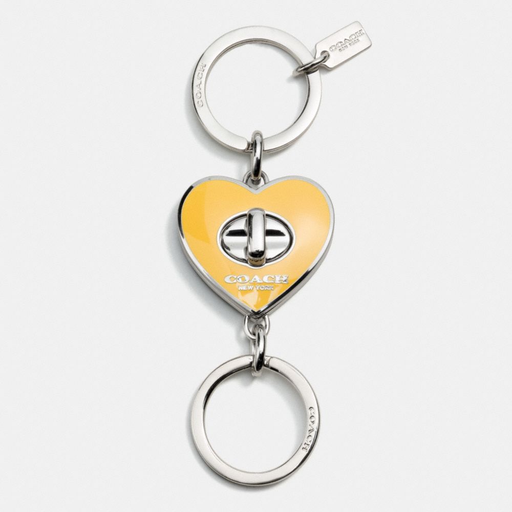 COACH f65502 ENAMEL TURNLOCK HEART VALET KEY RING SILVER/CANARY