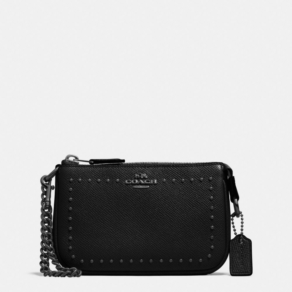 COACH F65503 Edge Studs Nolita Wristlet 15 In Leather ANTIQUE NICKEL/BLACK