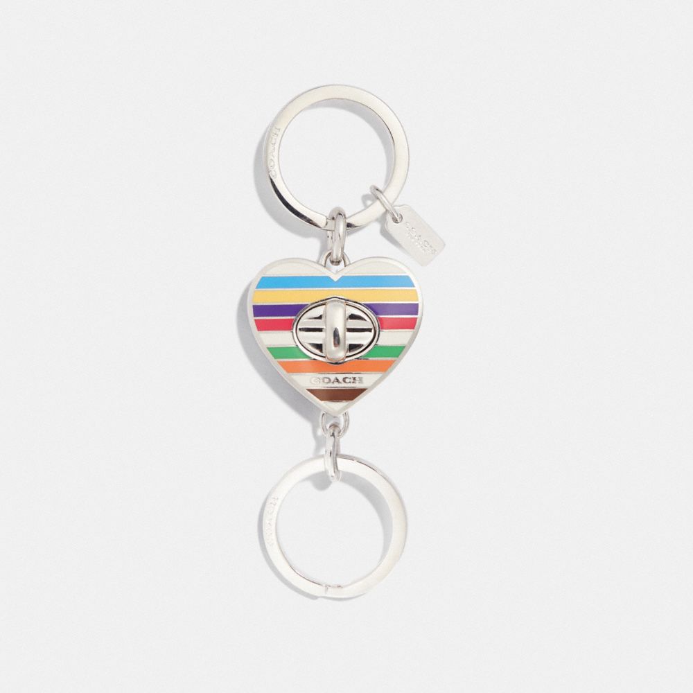 COACH PRINTED TURNLOCK HEART VALET KEY RING - AZURE/CHALK MULTI/SILVER - F65518