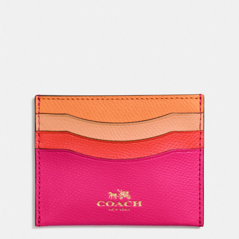 COACH f65527 CARD CASE IN RAINBOW COLORBLOCK LEATHER IMITATION GOLD/ATLANTIC MULTI