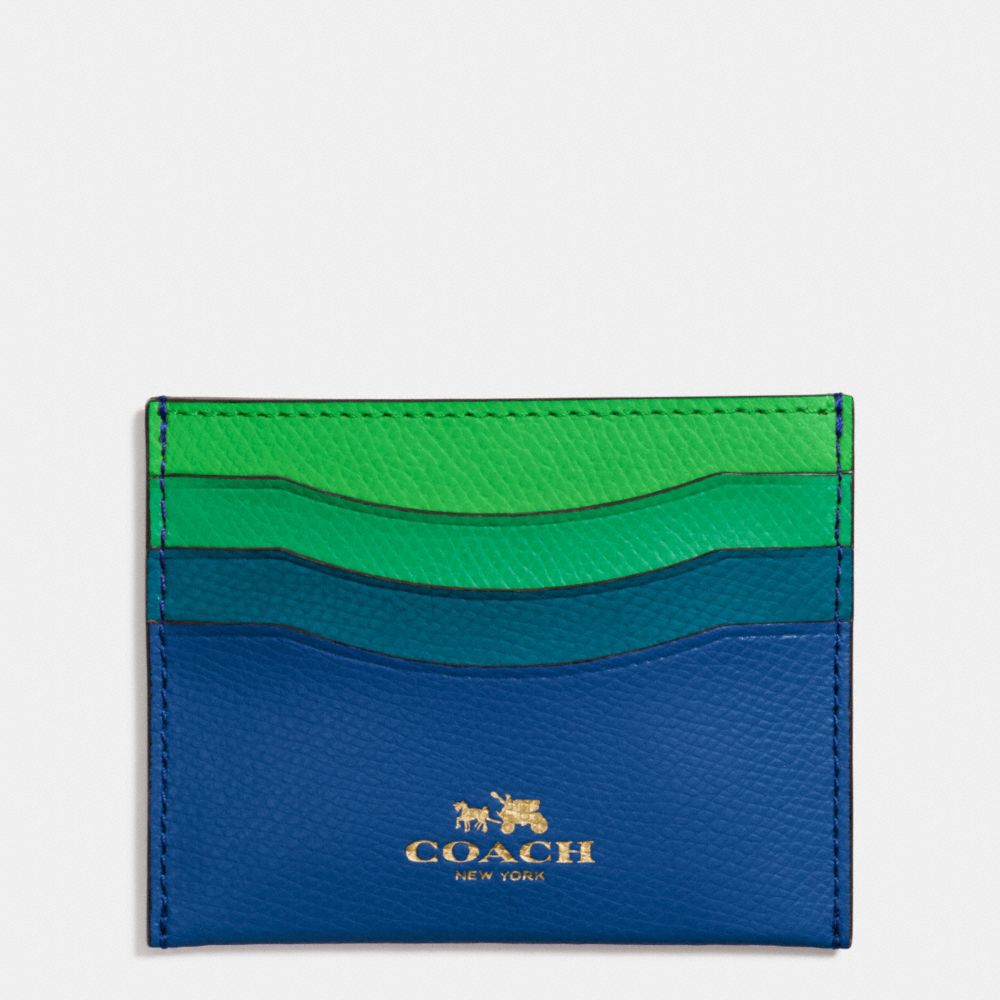 COACH CARD CASE IN RAINBOW COLORBLOCK LEATHER - IMITATION GOLD/FUCHSIA MULTI - f65527