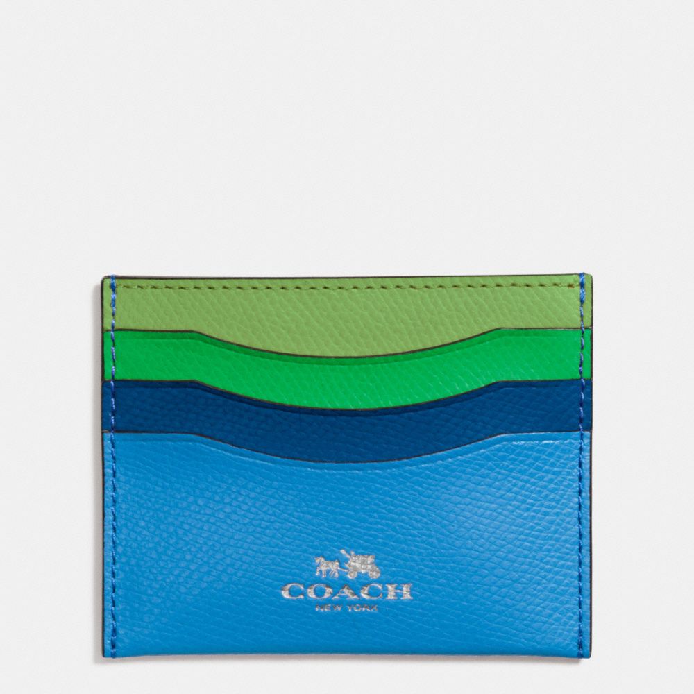 CARD CASE IN RAINBOW COLORBLOCK LEATHER - SILVER/AZURE MULTI - COACH F65527