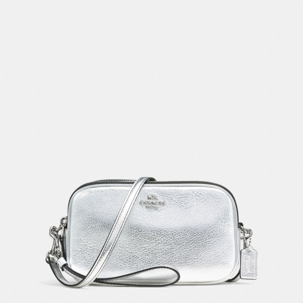 CROSSBODY CLUTCH IN PEBBLE LEATHER - f65547 - SILVER/SILVER