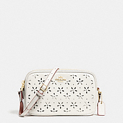 CROSSBODY POUCH IN LASER CUT LEATHER - f65553 - IMITATION GOLD/CHALK GLITTER