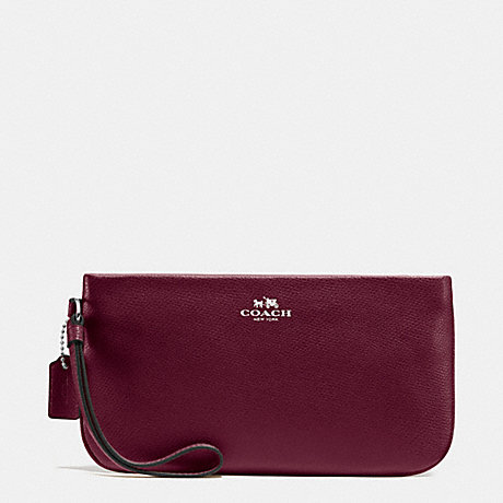 COACH F65555 LARGE WRISTLET IN CROSSGRAIN LEATHER SILVER/BURGUNDY