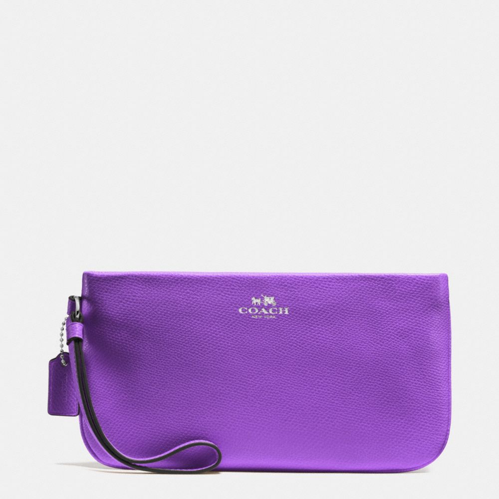 COACH F65555 LARGE WRISTLET IN CROSSGRAIN LEATHER SILVER/PURPLE