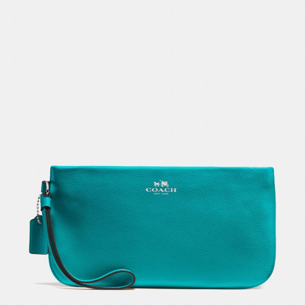 COACH F65555 LARGE WRISTLET IN CROSSGRAIN LEATHER SILVER/TURQUOISE