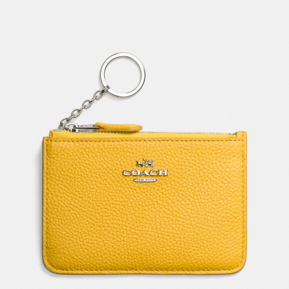 COACH F65566 Key Pouch In Polished Pebble Leather SILVER/CANARY