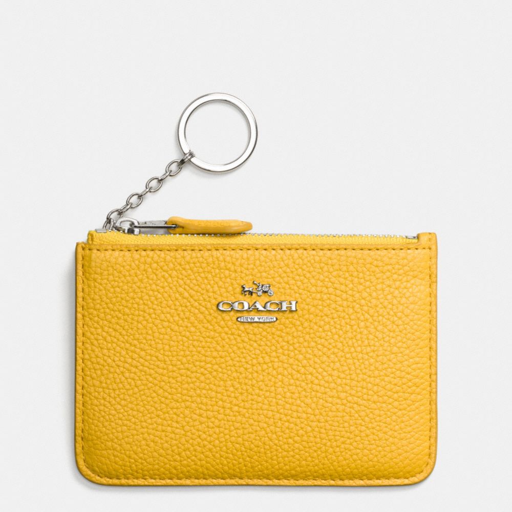 COACH f65566 KEY POUCH IN POLISHED PEBBLE LEATHER SILVER/CANARY