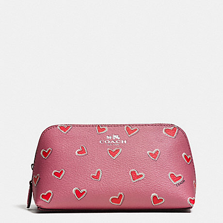 COACH COSMETIC CASE 17 IN HEART PRINT COATED CANVAS - SILVER/PINK - f65572