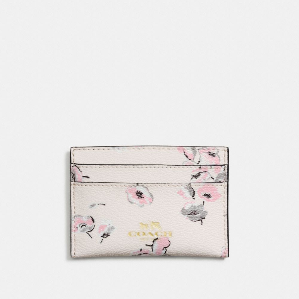 COACH f65574 FLAT CARD CASE IN WILDFLOWER PRINT COATED CANVAS IMITATION GOLD/CHALK MULTI