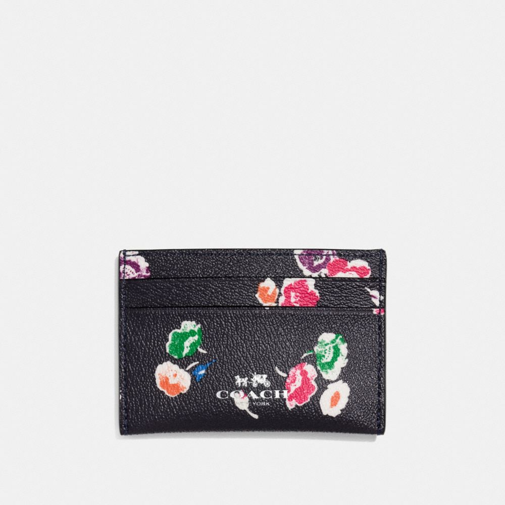 COACH f65574 FLAT CARD CASE IN WILDFLOWER PRINT COATED CANVAS SILVER/RAINBOW MULTI