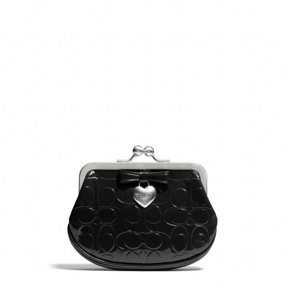 COACH EMBOSSED LIQUID GLOSS FRAMED COIN PURSE - SILVER/BLACK - F65657