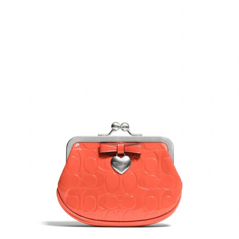 COACH F65657 EMBOSSED LIQUID GLOSS FRAMED COIN PURSE SILVER/HOT-ORANGE