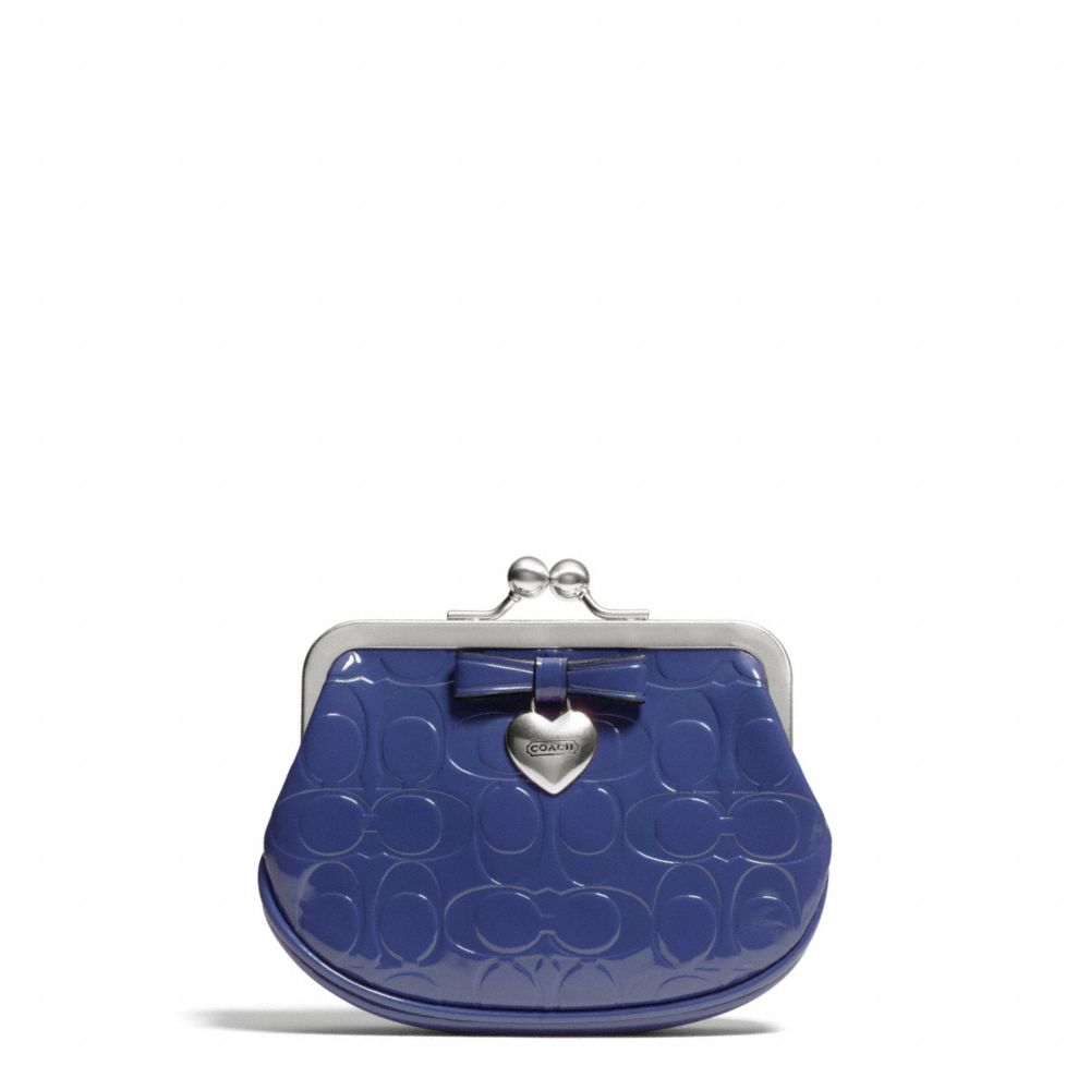 COACH EMBOSSED LIQUID GLOSS FRAMED COIN PURSE - SILVER/NAVY - f65657