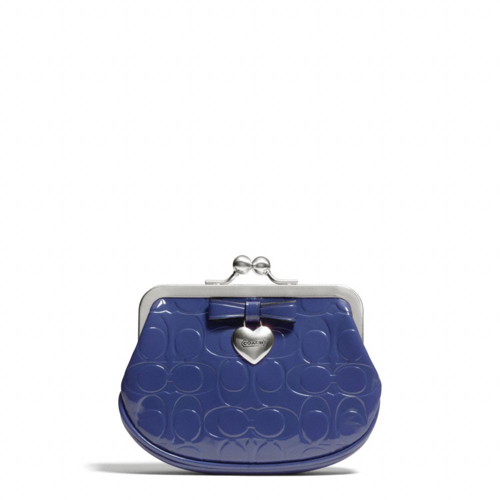COACH F65657 Embossed Liquid Gloss Framed Coin Purse SILVER/NAVY