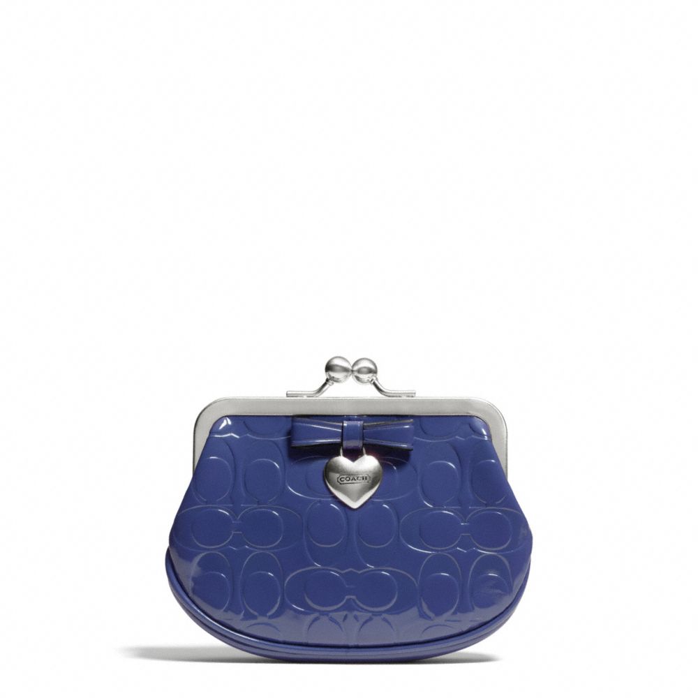 COACH EMBOSSED LIQUID GLOSS FRAMED COIN PURSE - SILVER/NAVY - F65657