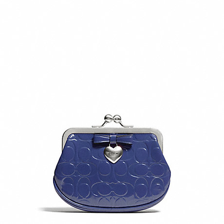 COACH F65657 EMBOSSED LIQUID GLOSS FRAMED COIN PURSE SILVER/NAVY