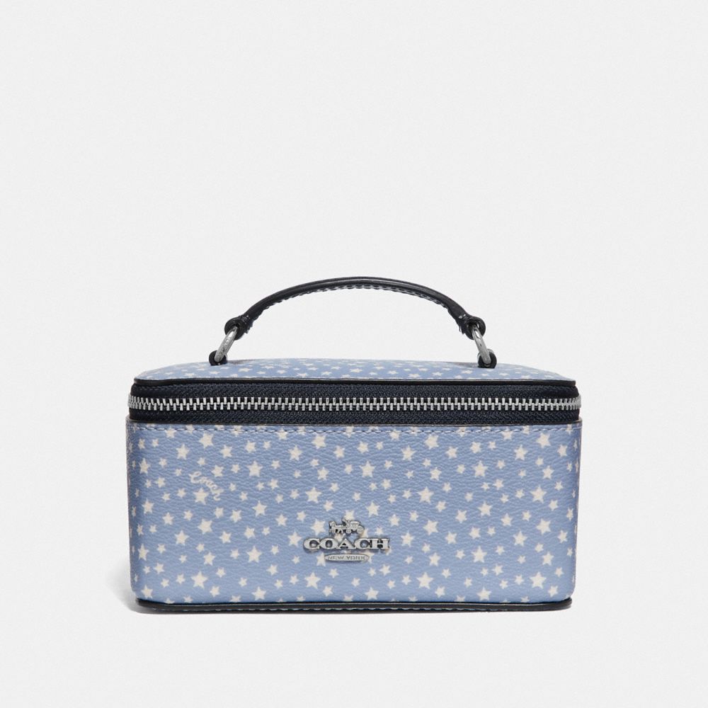 VANITY CASE WITH DITSY STAR PRINT - F65688 - BLUE MULTI/SILVER
