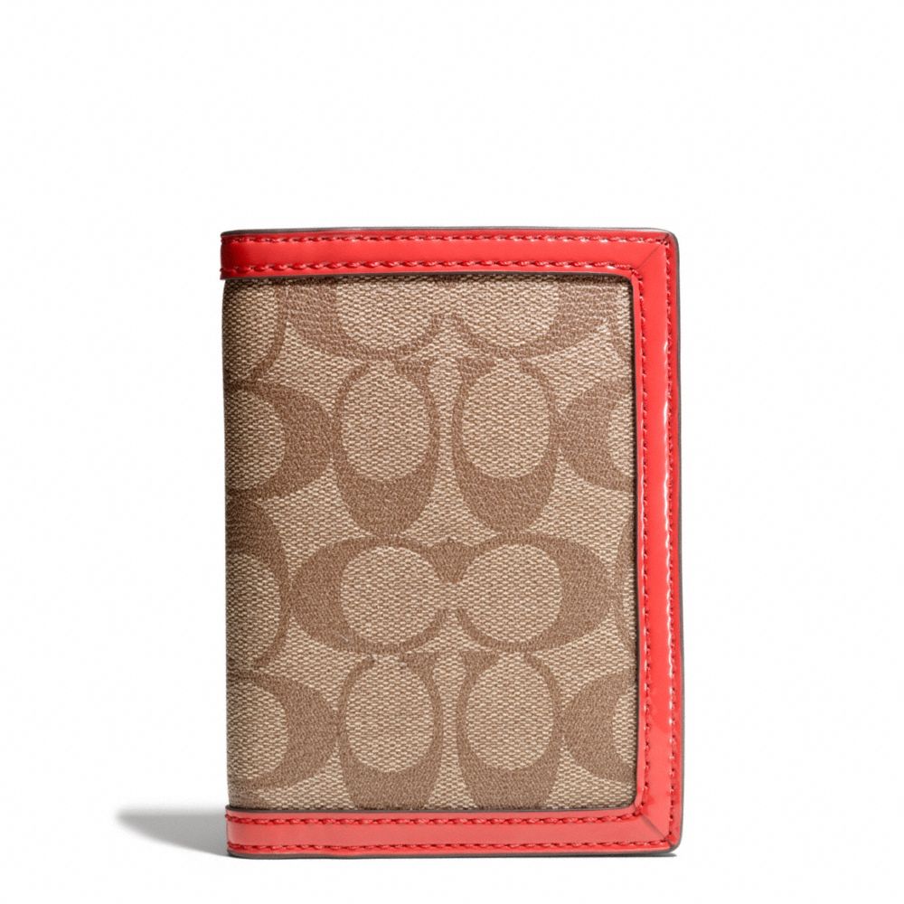 COACH F65699 Park Signature Pvc Passport Case SILVER/KHAKI/VERMILLION