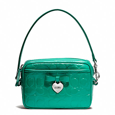 COACH F65715 EMBOSSED LIQUID GLOSS EAST/WEST MULTI POUCH SILVER/BRIGHT-JADE
