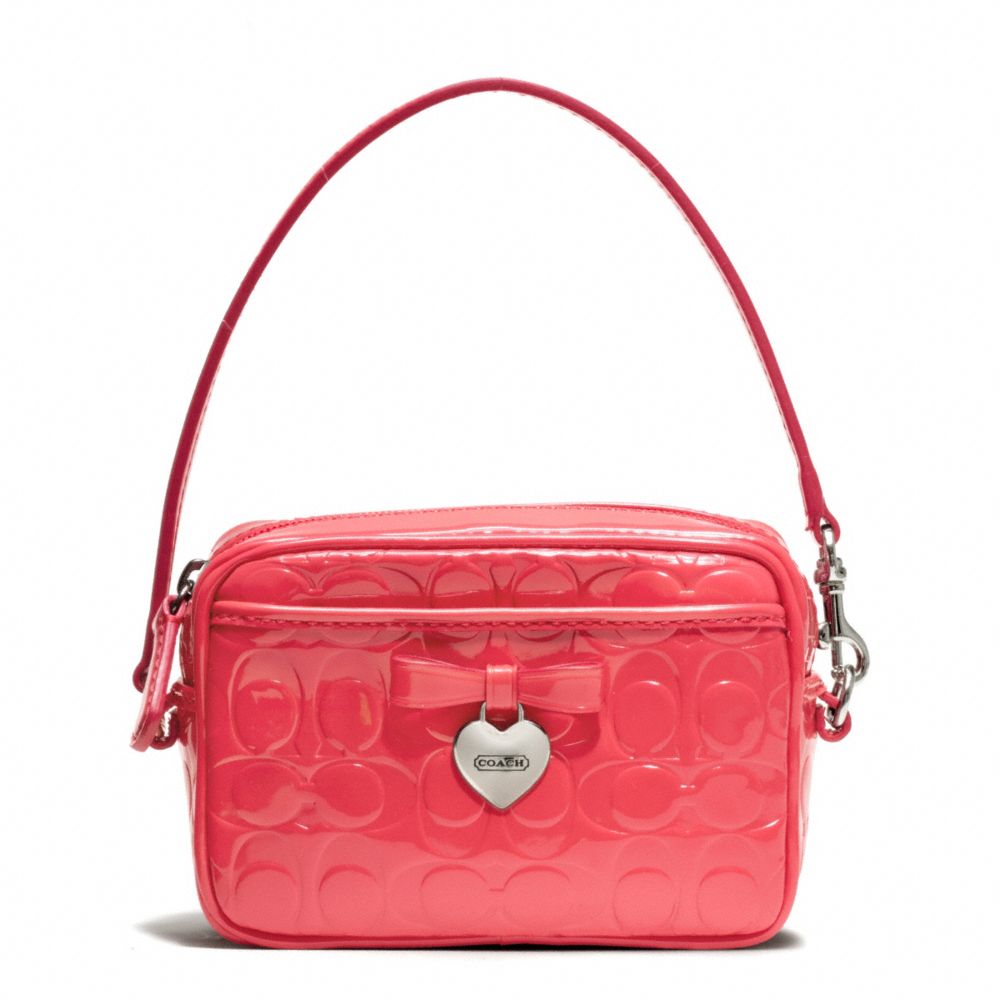 COACH f65715 EMBOSSED LIQUID GLOSS EAST/WEST MULTI POUCH SILVER/CORAL