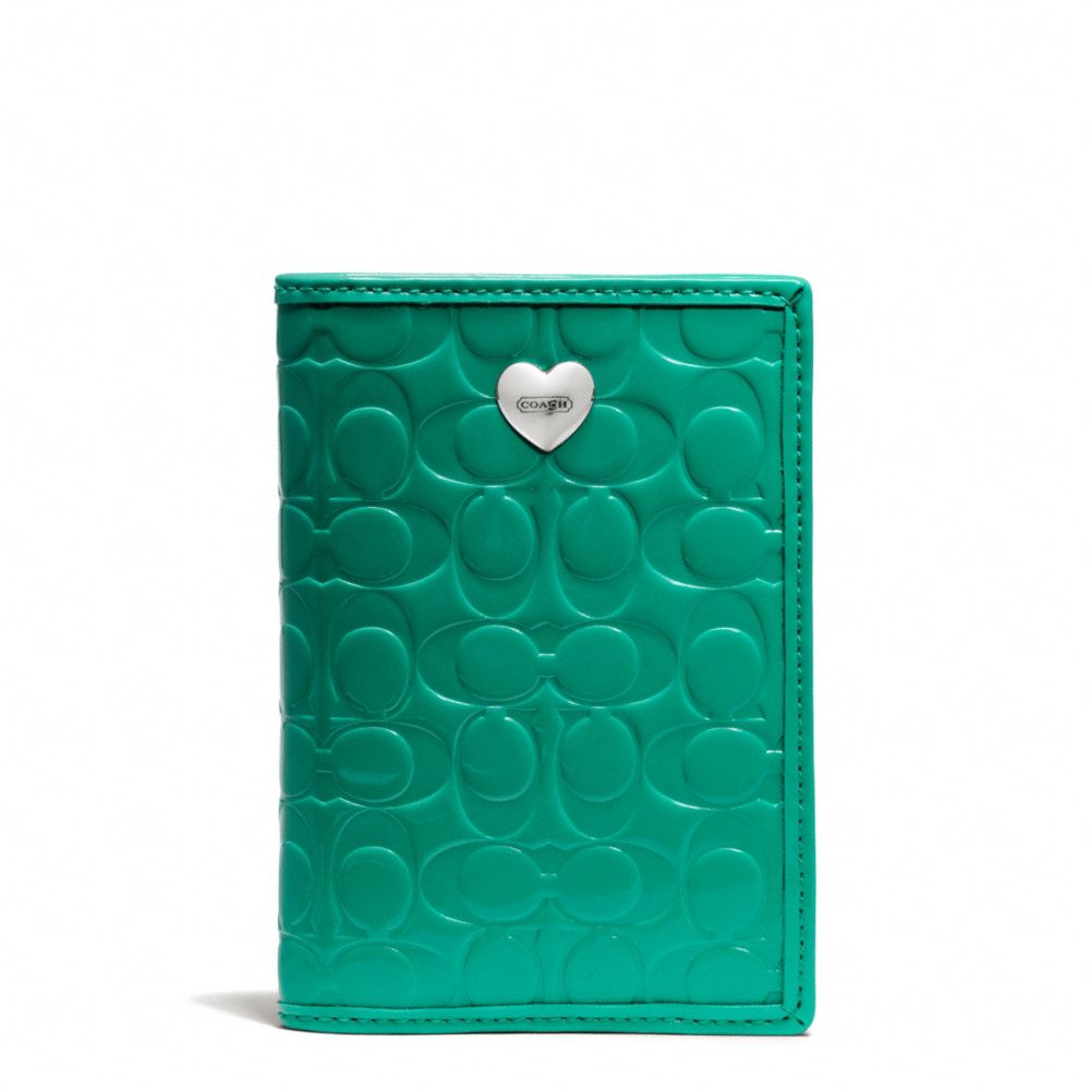 COACH F65718 Embossed Liquid Gloss Passport Case SILVER/BRIGHT JADE