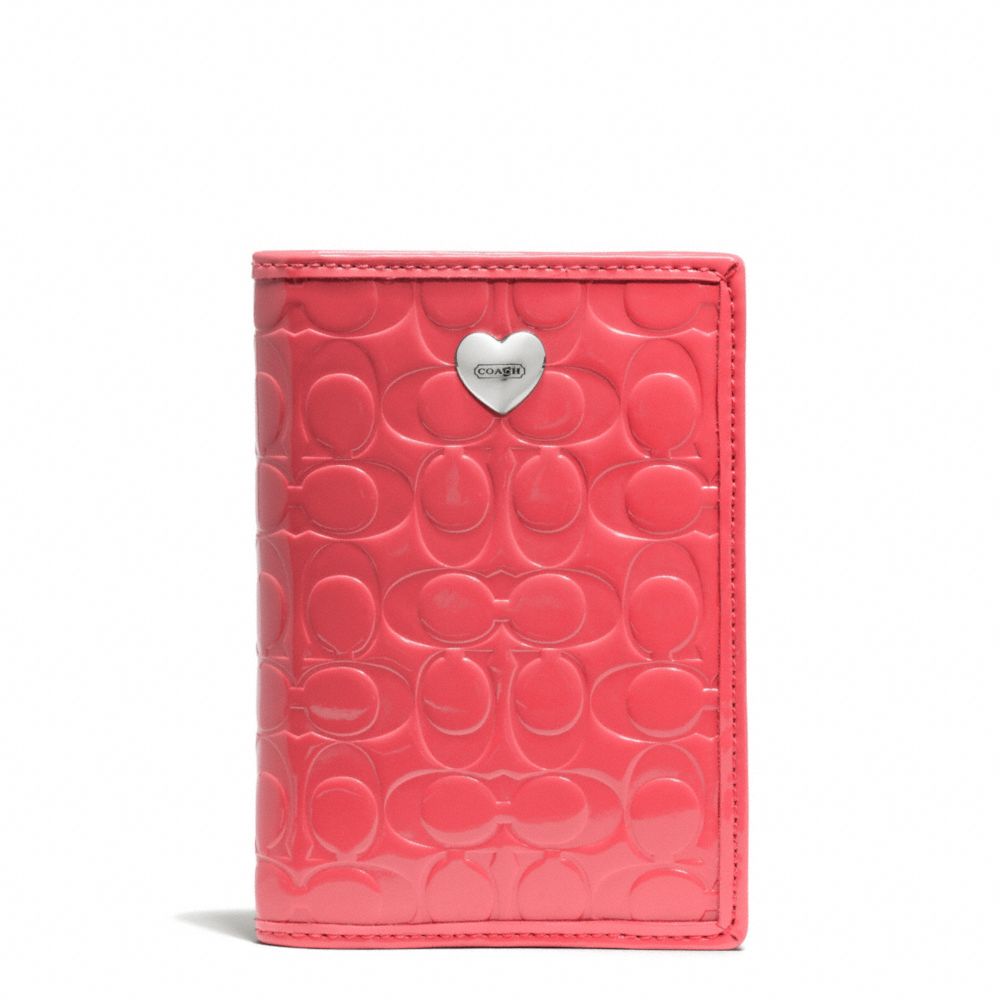 EMBOSSED LIQUID GLOSS PASSPORT CASE - f65718 - SILVER/CORAL