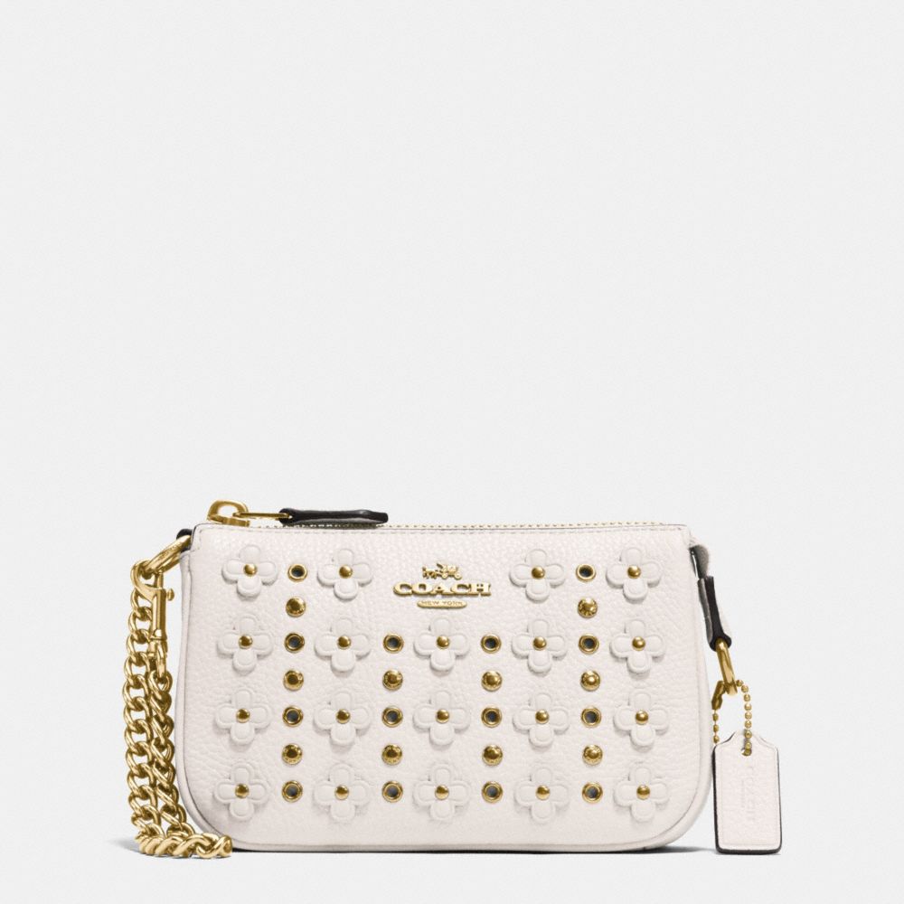 COACH F65726 Floral Rivets Nolita Wristlet 15 In Pebble Leather LIGHT GOLD/CHALK