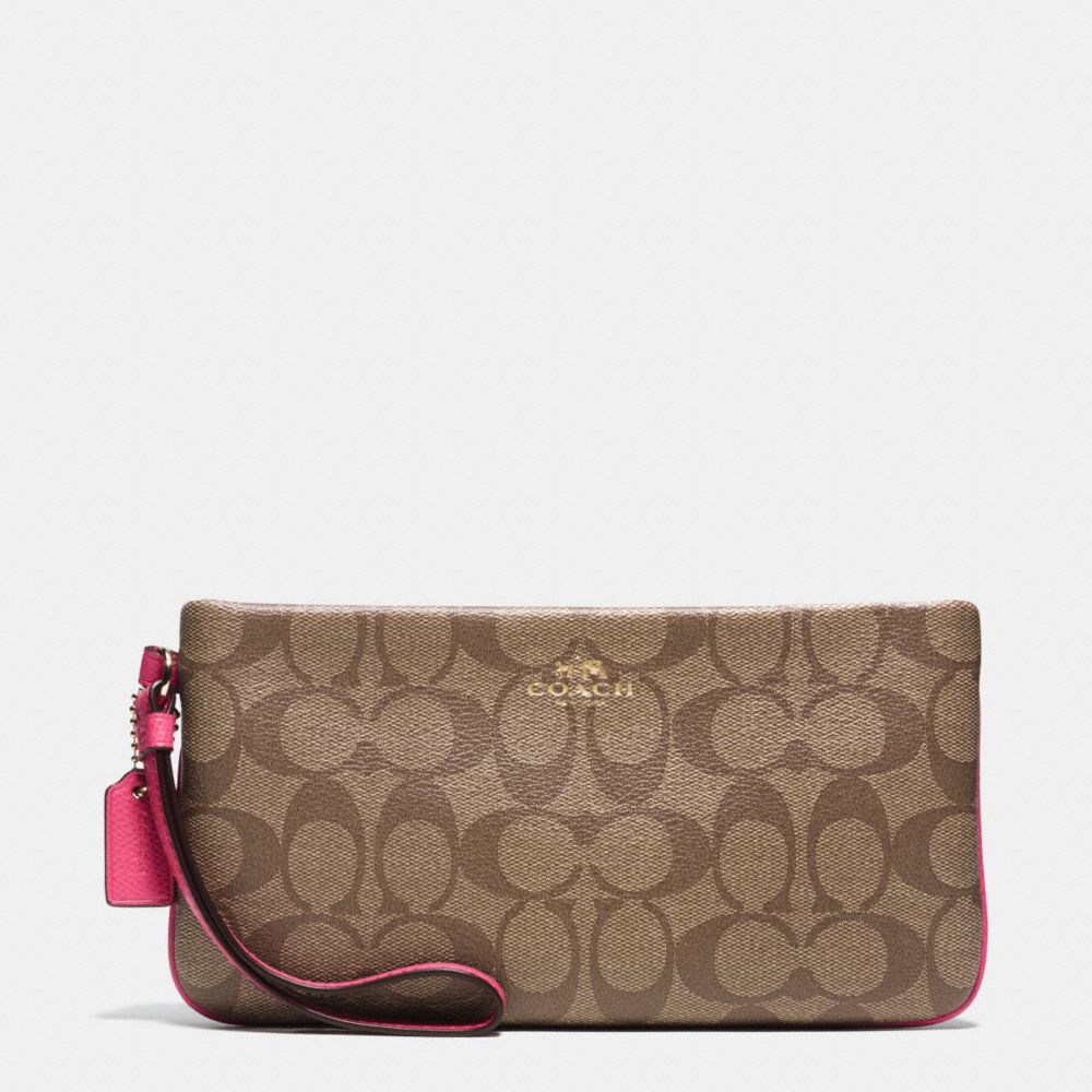 COACH F65748 Large Wristlet In Signature IMITATION GOLD/KHAKI/DAHLIA