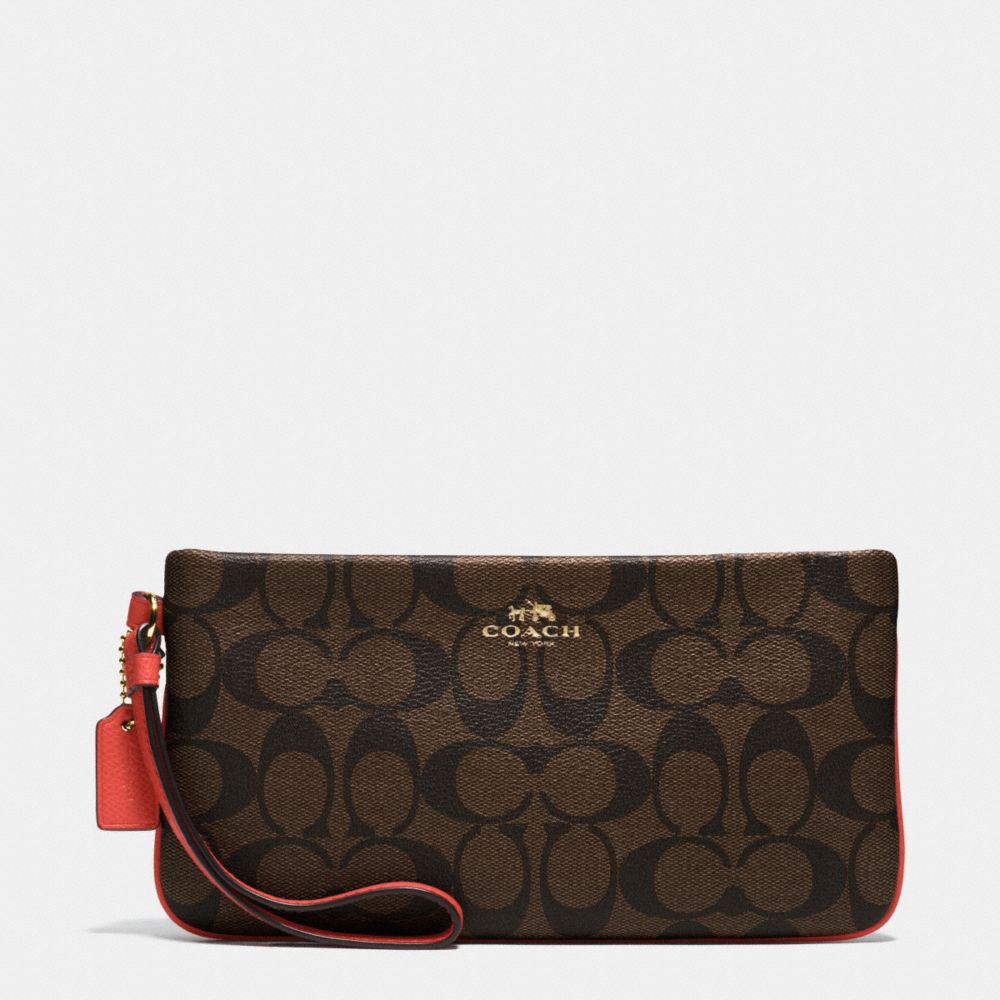 COACH F65748 LARGE WRISTLET IN SIGNATURE IMITATION-GOLD/BROWN/CARMINE