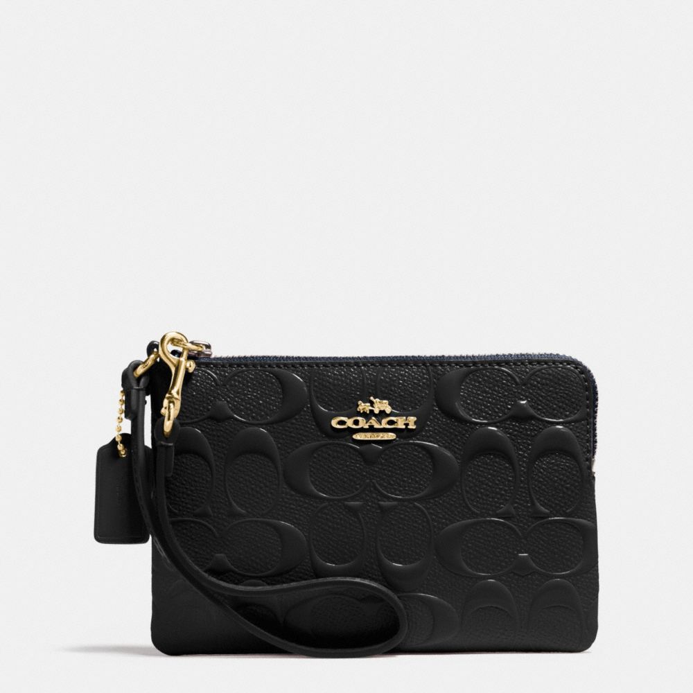 CORNER ZIP WRISTLET IN SIGNATURE DEBOSSED PATENT LEATHER - f65752 -  IMITATION GOLD/BLACK