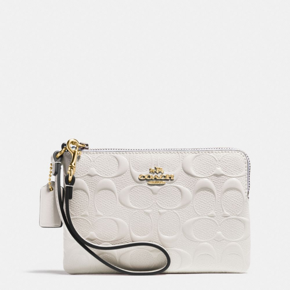 CORNER ZIP WRISTLET IN SIGNATURE DEBOSSED PATENT LEATHER - f65752 - IMITATION GOLD/CHALK