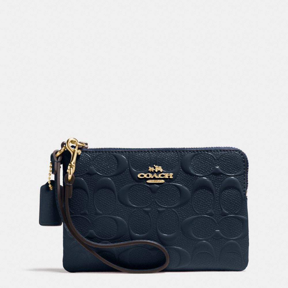 CORNER ZIP WRISTLET IN SIGNATURE DEBOSSED PATENT LEATHER - f65752 - IMITATION GOLD/MIDNIGHT