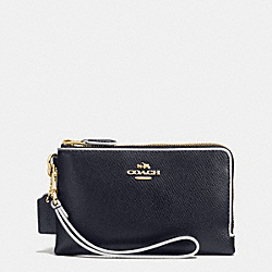 COACH DOUBLE CORNER ZIP WRISTLET IN EDGEPAINT CROSSGRAIN LEATHER - IMITATION GOLD/MIDNIGHT/CHALK - F65755