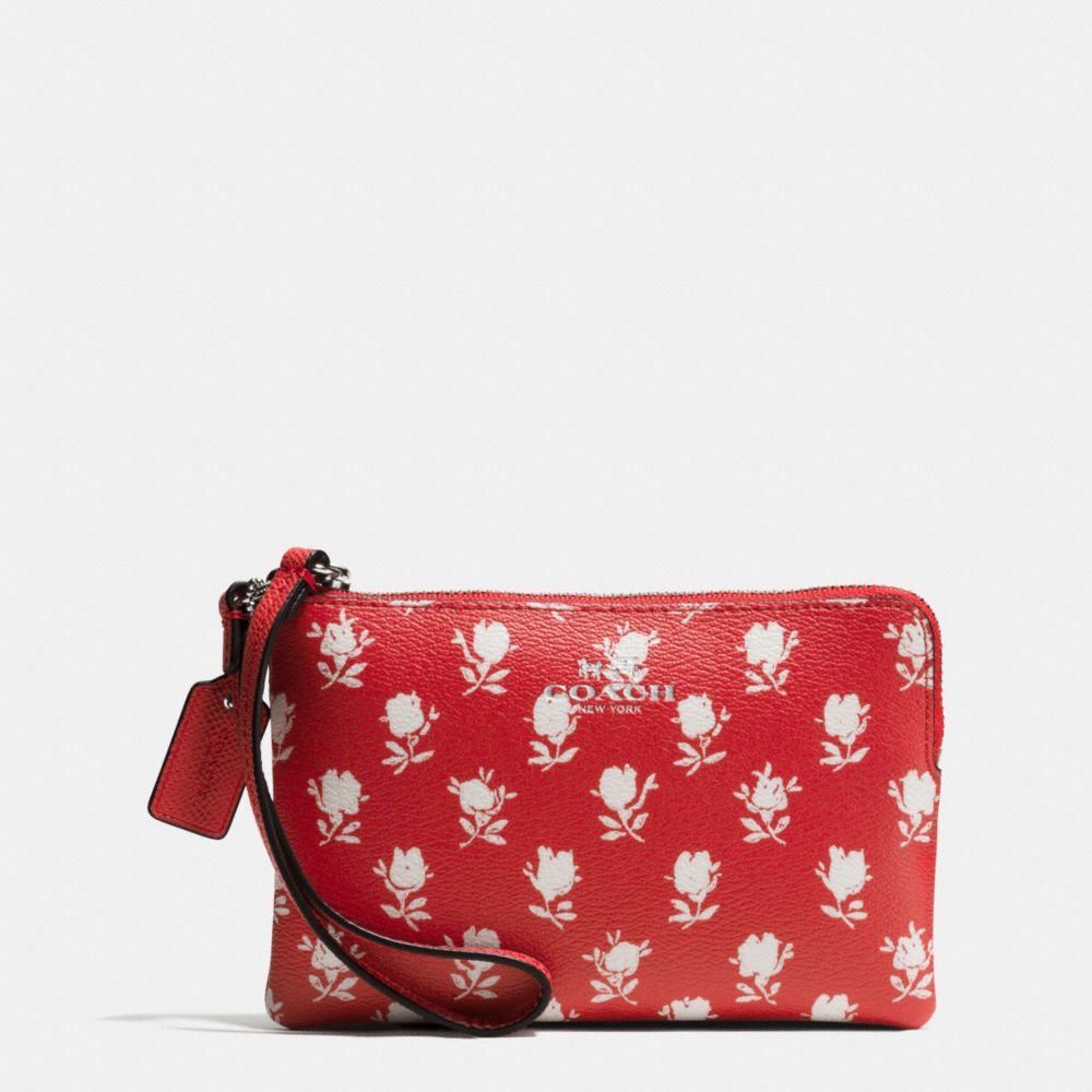 CORNER ZIP WRISTLET IN BADLANDS FLORAL PRINT COATED CANVAS - SILVER/CARMINE MULTI - COACH F65761