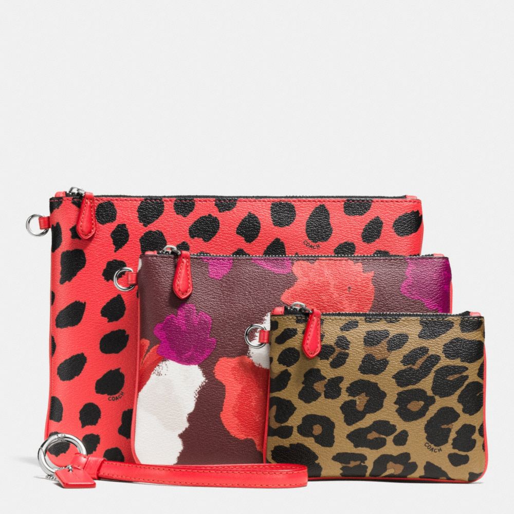 COACH F65764 Pouch Trio In Printed Coated Canvas SILVER/WATERMELON