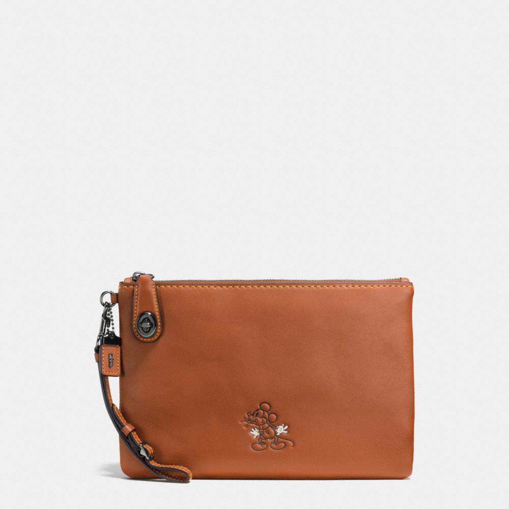 COACH F65792 Mickey Turnlock Wristlet In Glovetanned Leather DK/1941 SADDLE