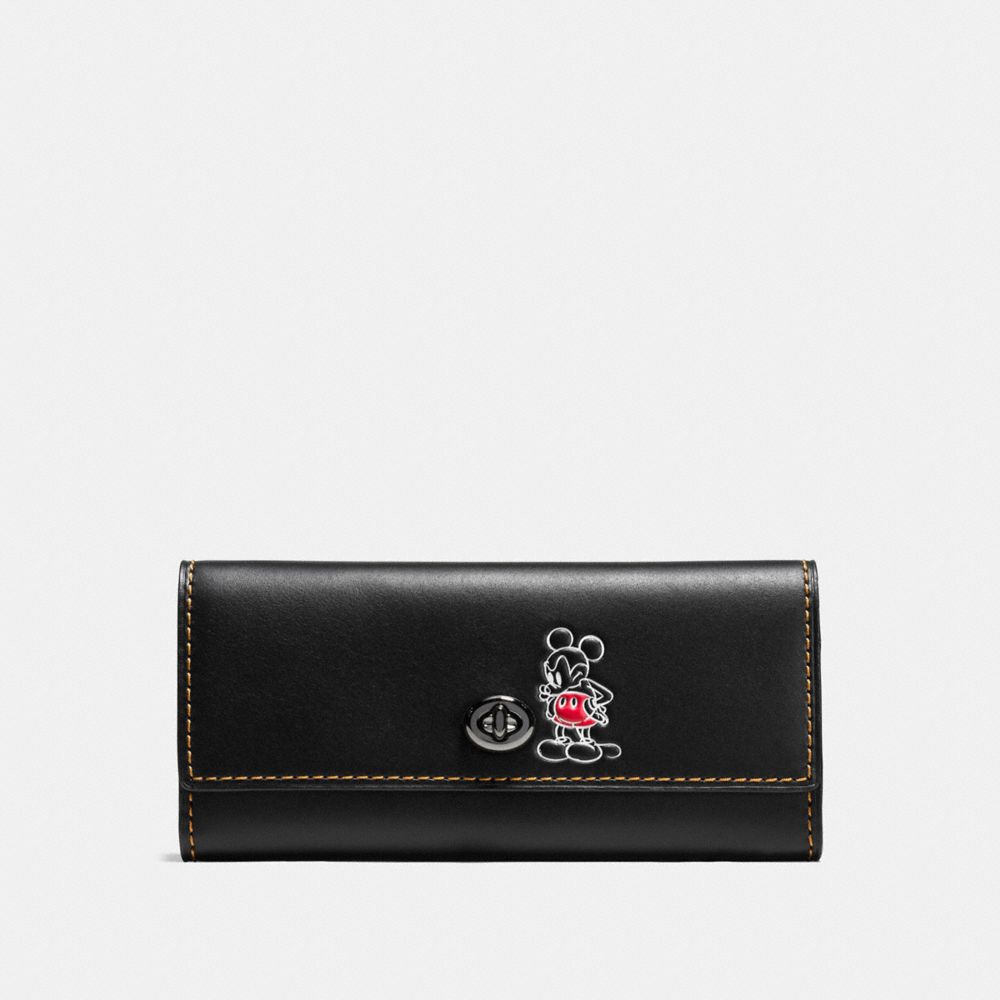 COACH F65793 Mickey Turnlock Wallet In Smooth Leather DARK GUNMETAL/BLACK