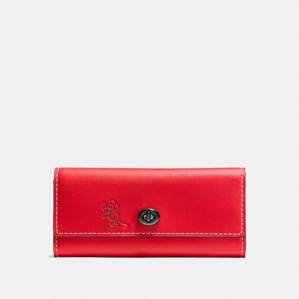 MICKEY TURNLOCK WALLET IN SMOOTH LEATHER - DARK GUNMETAL/1941 RED - COACH F65793