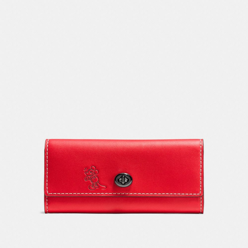 COACH F65793 Mickey Turnlock Wallet In Smooth Leather DARK GUNMETAL/1941 RED