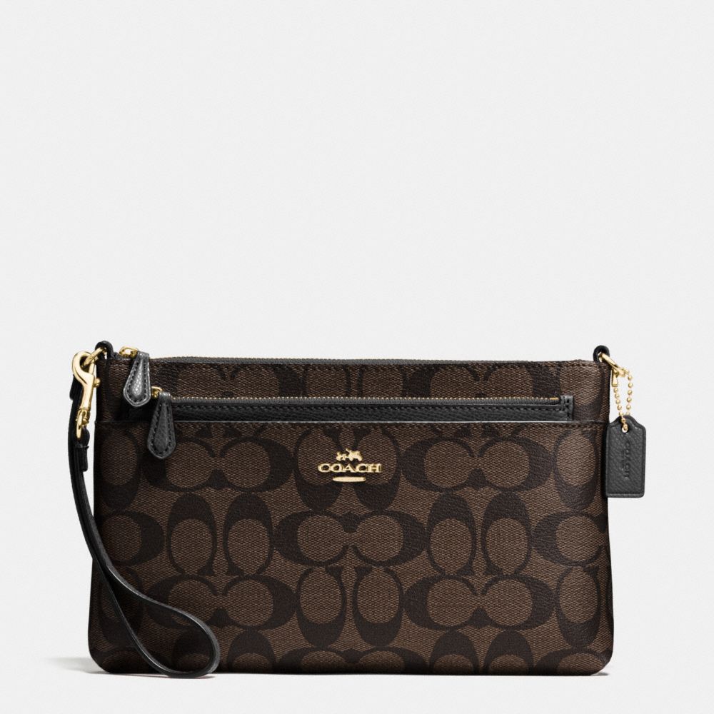 COACH F65806 Wristlet In Pop Up Pouch In Signature IMITATION GOLD/BROWN/BLACK